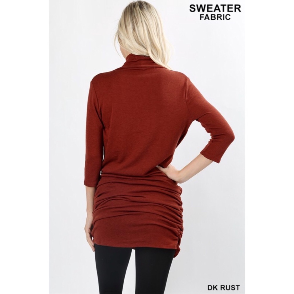 3/4 Sleeve Sweater Wrap Dress Dark Burgandy - Picture 2 of 3